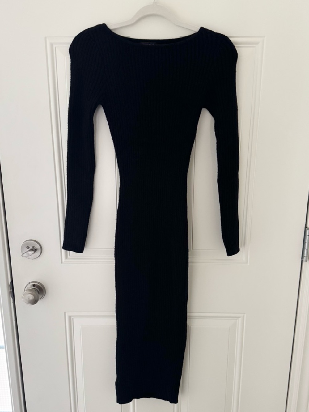 DYNAMITE black rib knit body con long sleeve boat neck midi dress XXS